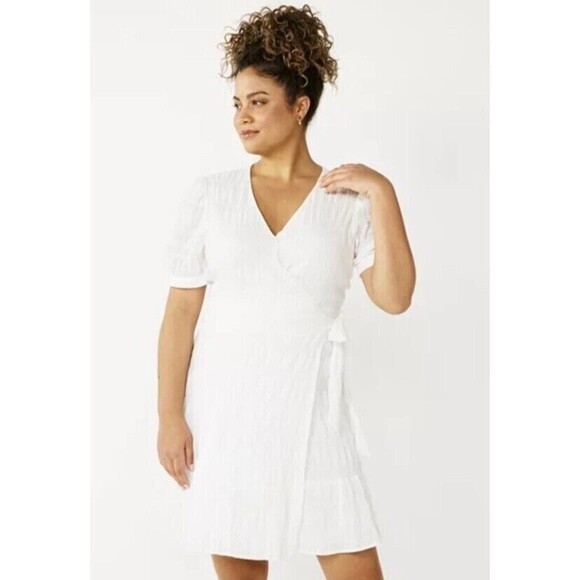 DRAPER JAMES Dress White Mini Wrap M Puff Sleeve‎ NWT - Picture 1 of 5